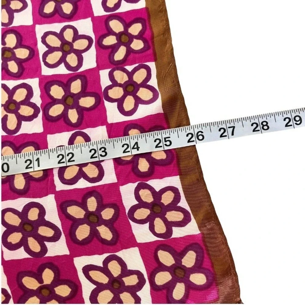 Lestaire Vintage Purple Floral Silk Scarf Square Hand Rolled Retro Daisy Print